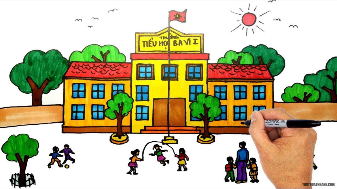 vẽ ngôi trường thân yêu